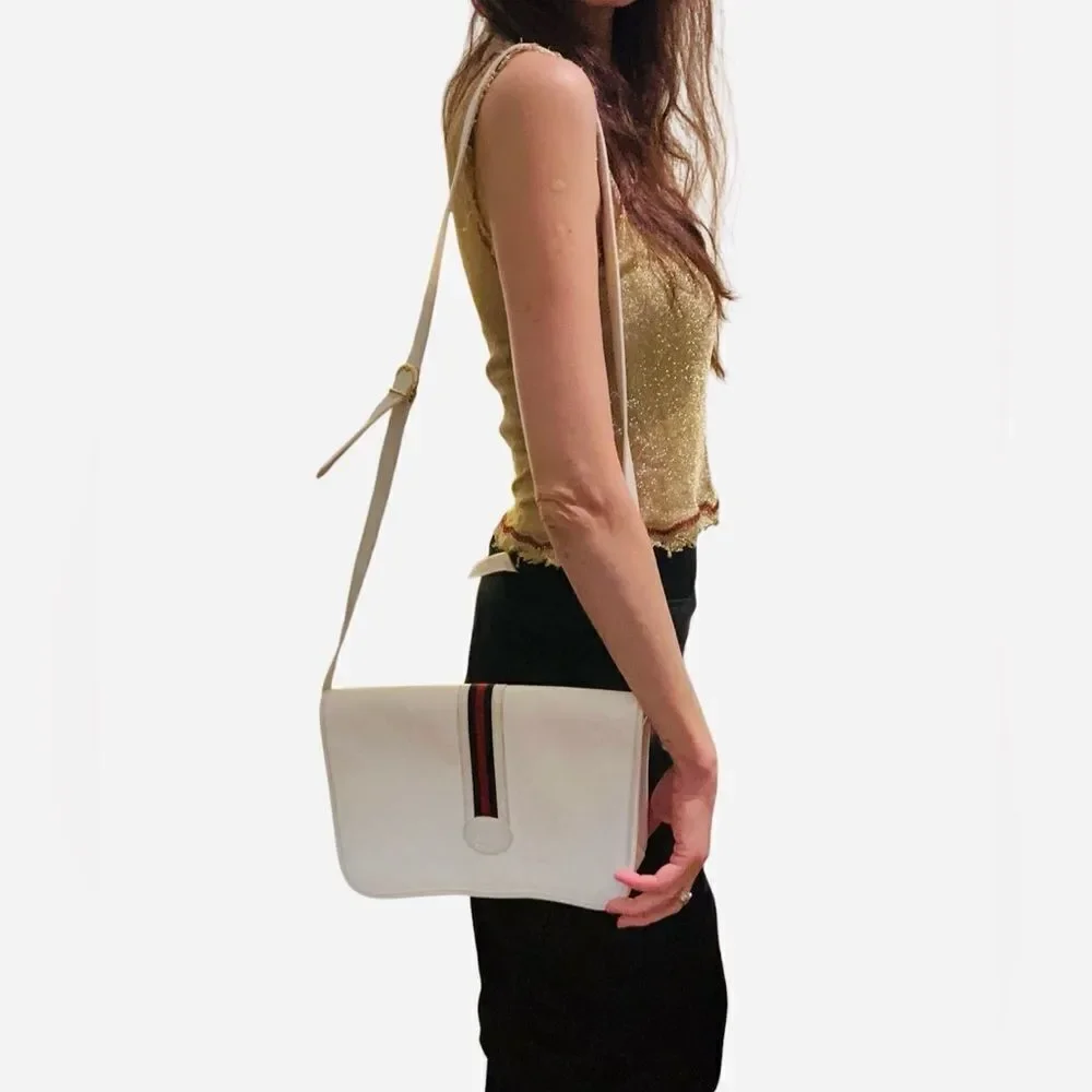 Gucci white gg canvas and leather crossbody bag